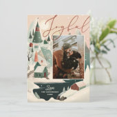 楽しいクリスマス冬の山の村の風景 シーズンカード (スタンド正面)