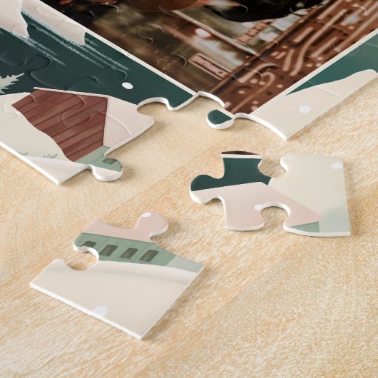 楽しいクリスマス冬の山の村の風景 ジグソーパズル (側面)