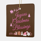 楽しいクリスマス恵みピンク・オン・ブラウン | セラミックオーナメント (左)