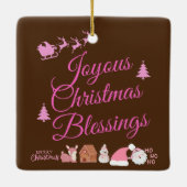 楽しいクリスマス恵みピンク・オン・ブラウン | セラミックオーナメント (裏面)