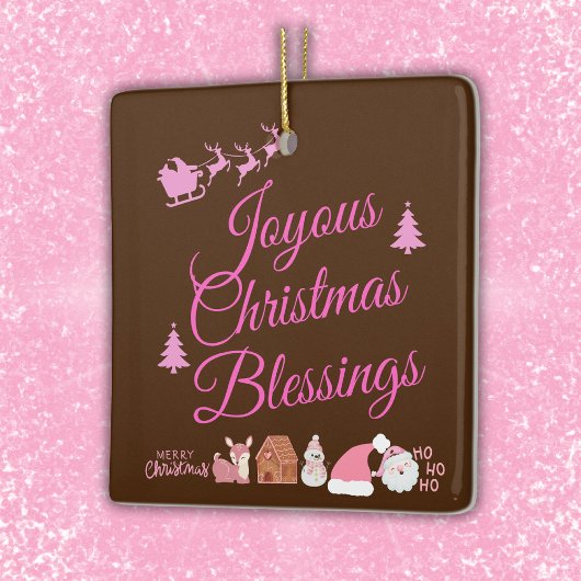 楽しいクリスマス恵みピンク・オン・ブラウン | セラミックオーナメント