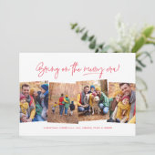 楽しいクリスマス時代の4枚の写真の赤いデザイン シーズンカード (スタンド正面)