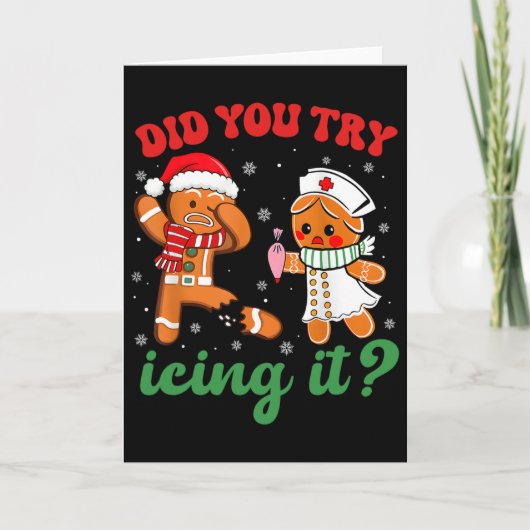 楽しいクリスマス看護師 アイスしてみた？ジンジャーマン カード (正面)