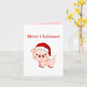 楽しいクリスマス豚グリーティングカード 折りたたみグリーティングカード カード (黄色い花)