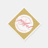 楽しいクリスマス食べの書スタイリッシュ字の赤い金ゴールド スタンダードカクテルナプキン (角)