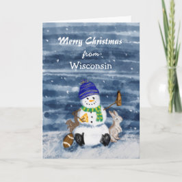 楽しいクリスマス ウィスコンシン州の水彩画 シーズンカード