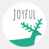 楽しいクリスマス。グリーンウィンターウッドランドトナカイ ラウンドシール (正面)