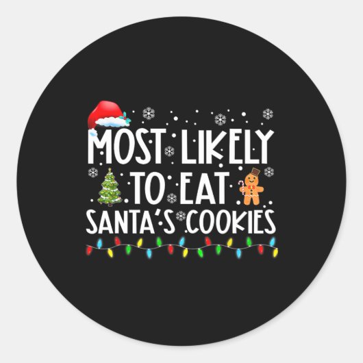 楽しいクリスマス サンタのクッキーを食べそう ラウンドシール (正面)