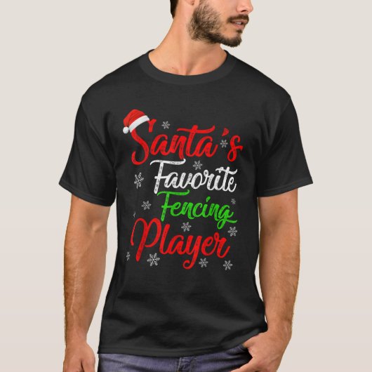 楽しいクリスマス サンタのフェンシング好きな選手 クリスマス Tシャツ (正面)