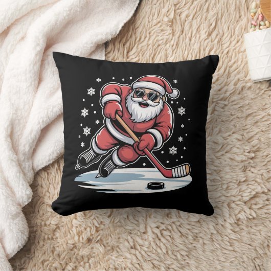 楽しいクリスマス サンタ アイスホッケー Xmas クッション (ブランケット)