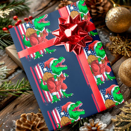 楽しいクリスマス サンタTレックス ティラノサウルス クリスマス ラッピングペーパー