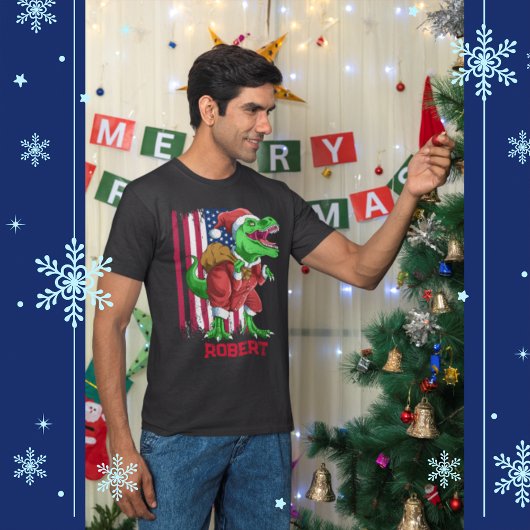 楽しいクリスマス サンタTレックス ティラノサウルス クリスマス Tシャツ