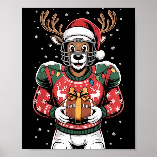 楽しいクリスマス フットボール トナカイ ポスター (正面)