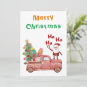 楽しいクリスマス ホホホ 面白いサンタが乗った赤いトラック シーズンカード (スタンド正面)