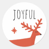 楽しいクリスマス。レッドウィンターウッドランドトナカイ ラウンドシール (正面)