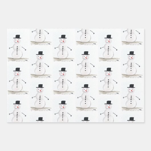 楽しいクリスマス レトロ ヴィンテージ クリスマス パーティー 雪だるま ラッピングペーパーシート (正面3)