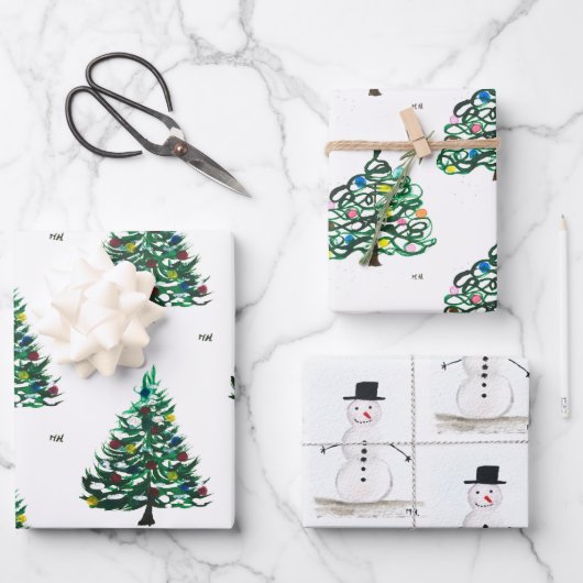 楽しいクリスマス レトロ ヴィンテージ クリスマス パーティー 雪だるま ラッピングペーパーシート (正面)