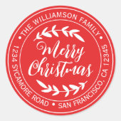 楽しいクリスマス　差出人　真っ赤な住所 ラウンドシール (正面)