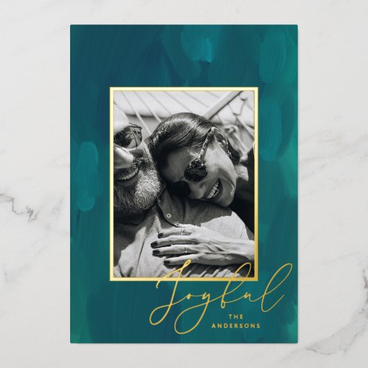 楽しいクリスマス。金ゴールド抽象芸術グリーン油ブラシ 箔シーズンカード (正面)