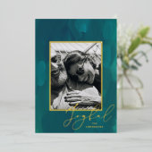 楽しいクリスマス。金ゴールド抽象芸術グリーン油ブラシ 箔シーズンカード (立ち正面)