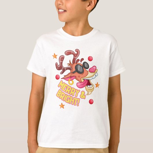 楽しいクールトナカイ メリー ブライト ホリデー Tシャツ (正面)