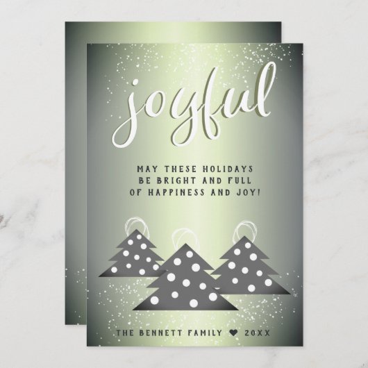 楽しいグリーンメタリッククリスマスツリーファミリー シーズンカード (正面/裏面)