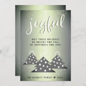 楽しいグリーンメタリック クリスマスツリー ファミリー シーズンカード (正面/裏面)