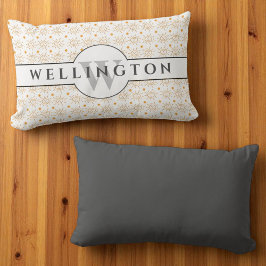 楽しいグレー モノグラム 名前 手描きの太陽 ランバークッション