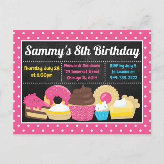 楽しいケーキとお菓子の誕生日パーティー ポストカード (正面)