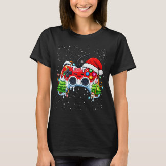 楽しいゲーマークリスマスサンタ帽子ビデオゲームコントロール Tシャツ