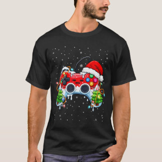 楽しいゲーマークリスマスサンタ帽子ビデオゲームコントロール Tシャツ