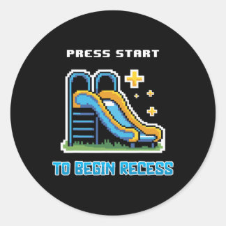 楽しいゲームが始まる 学校に来い 面白いTシャツ ラウンドシール