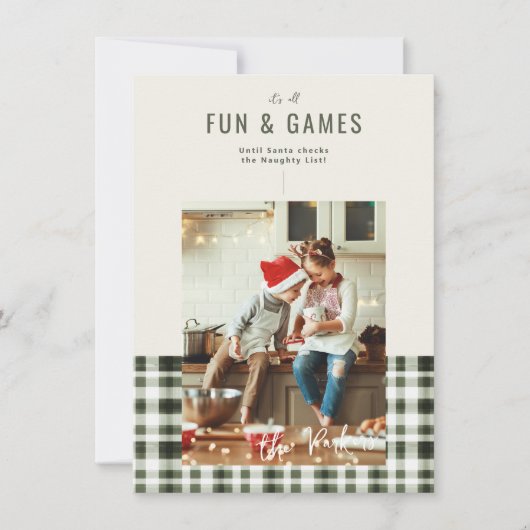 楽しいゲームのクリスマス | 3枚の写真を使ったパーソナライズギフト シーズンカード (正面)