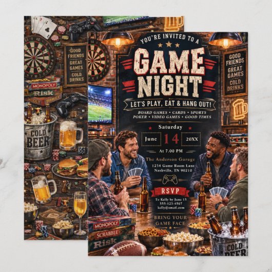 楽しいゲームの夜の集まり 招待状 (正面/裏面)