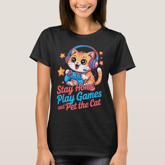 楽しいゲームをする猫 おうちにいよう2 Tシャツ (正面)