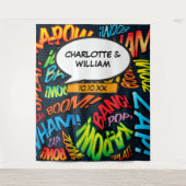 楽しいコミックブックのウェディングフォトブースの背景 タペストリー (正面)