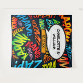 楽しいコミックブックの結婚式写真ブース背景 タペストリー (正面(横))