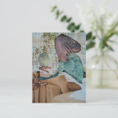 楽しいコラージュ作品「彼女の頭上の花瓶」 ポストカード (スタンド正面)