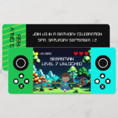 楽しいコンピューターゲームの誕生日パーティー 招待状 (正面/裏面)