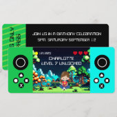 楽しいコンピューターゲームの誕生日パーティー 招待状 (正面/裏面)