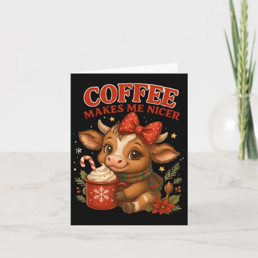 楽しいコーヒーで私も穏やかに 牛 クリスマス ホリデー カード (正面)