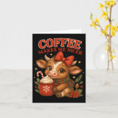 楽しいコーヒーで私も穏やかに 牛 クリスマス ホリデー カード (黄色い花)