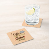 楽しいコーヒーは私を始保めるイエス…… スクエアペーパーコースター (インサイチュ)