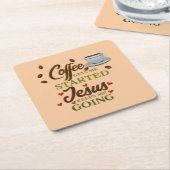 楽しいコーヒーは私を始保めるイエス…… スクエアペーパーコースター (アングル)