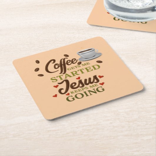 楽しいコーヒーは私を始保めるイエス…… スクエアペーパーコースター (アングル)