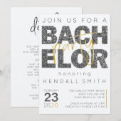 楽しいゴールドとブラックのスパークル独身パーティー 招待状 (正面/裏面)