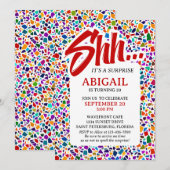 楽しいサプライズカラフル誕生日 招待状 (正面/裏面)