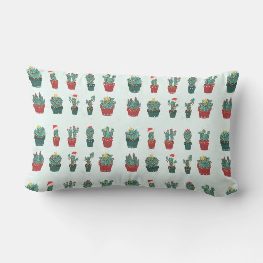 楽しいサボテンのクリスマスデコレーション - とげとげしくしないで ランバークッション (裏面)