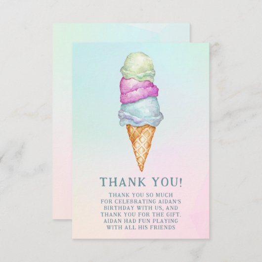 楽しいサマアイスクリームフォトバースデーパーティー サンキューカード (正面/裏面)