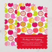 楽しいサマーアップル カスタムカラー誕生日パーティー 招待状 (正面/裏面)